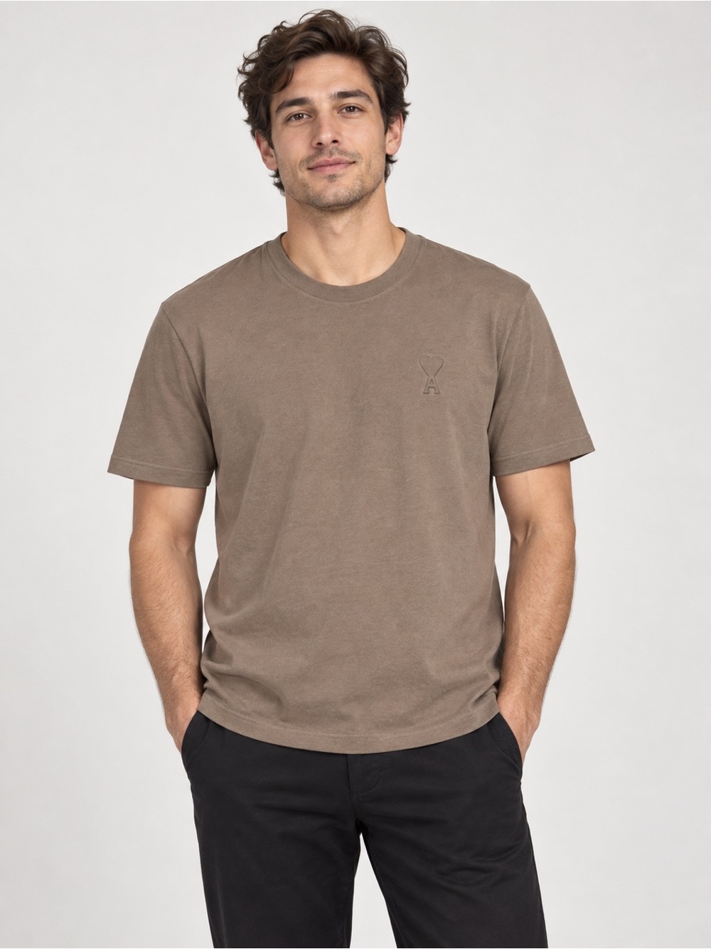 AMI Paris Ami de Coeur Men's Brown Organic Cotton T-Shirt Size XL  NWT